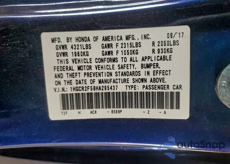 2017 Honda Accord Sport z USA, uszkodzony, nr VIN 1HGCR2F58HA295437